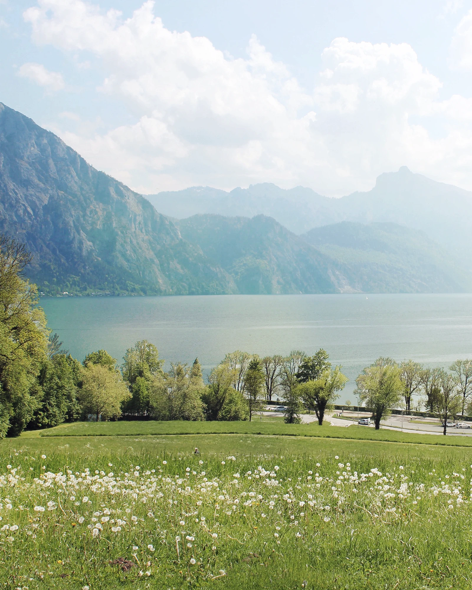 Aussicht von der Schule auf den Traunsee und die umliegenden Berge