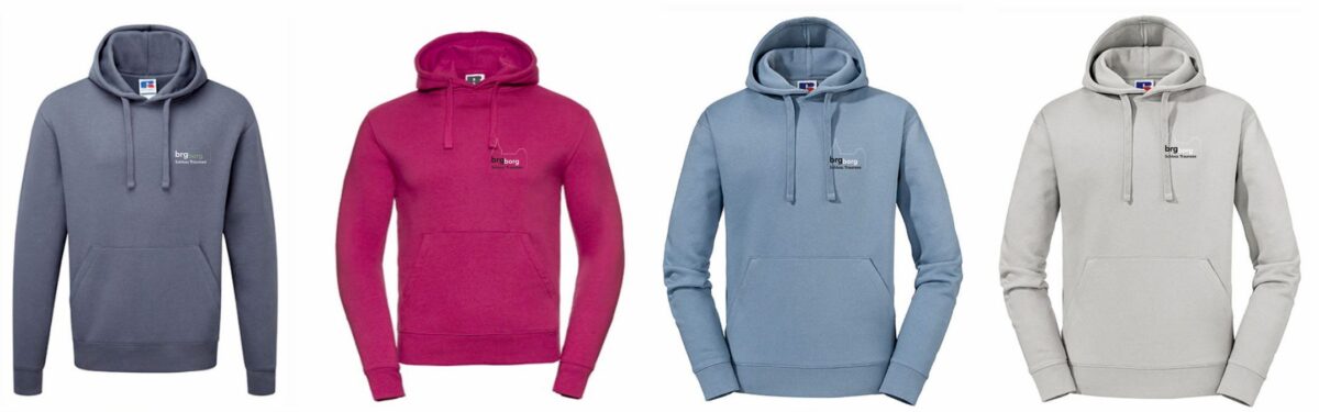 Hoodies mit neuem BEA Logo in grau, pink, blau und steingrau